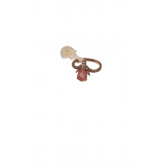 Rose Gold Ring with Pink Gemstone and Clear Accent Stones Size 7 - Picture 1 of 9